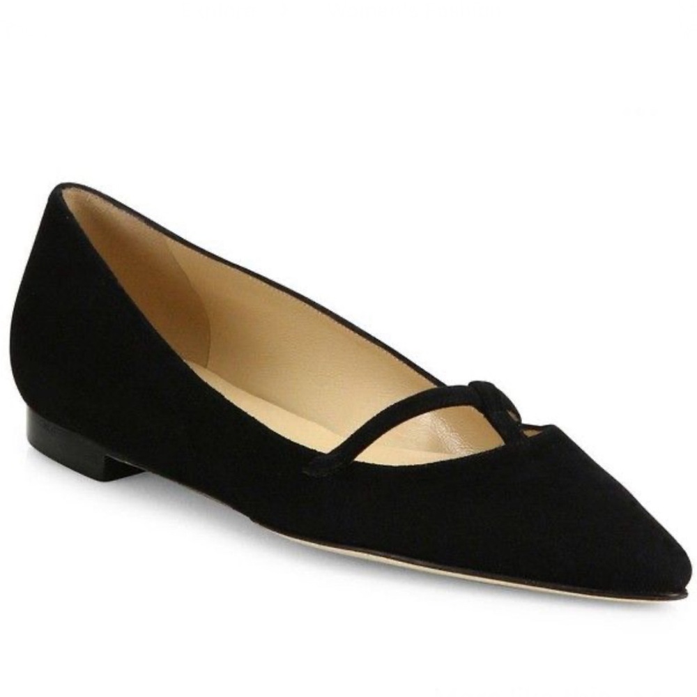 Manolo Blahnik Probo Black Suede T Strap Ballet Flats 36 6 Used